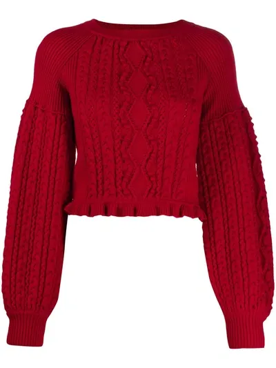 Ports 1961 Balloon-sleeve Cable Knit Sweater In Red