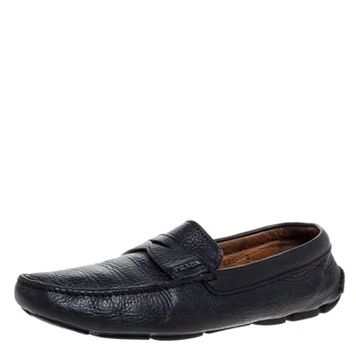 Pre-owned Prada Black Leather Driver Penny Slip On Loafers Size 42