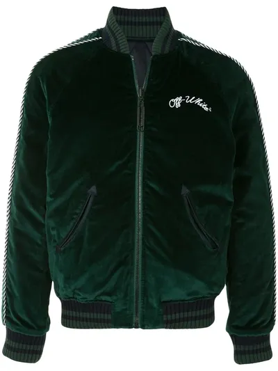 Off-white Pivot Velvet Varsity Jacket In Green