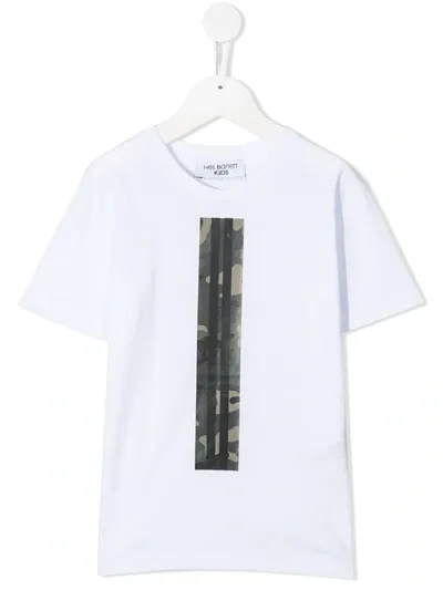 Neil Barrett Teen Camouflage-print Strip T-shirt In White