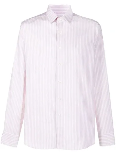 Canali Striped Long-sleeve Shirt In White