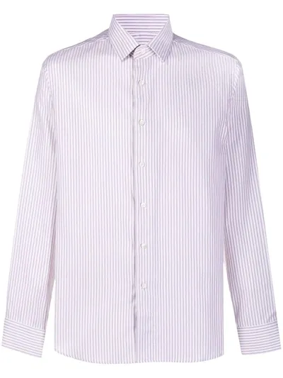 Canali Striped Long-sleeve Shirt In White