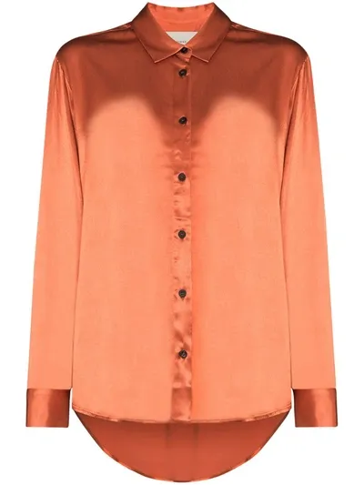 Asceno Milan Terracotta Bamboo Satin Oversized Shirt In Orange