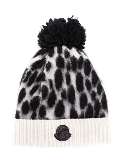 Moncler Kids' Animal Print Pom-pom Hat In White