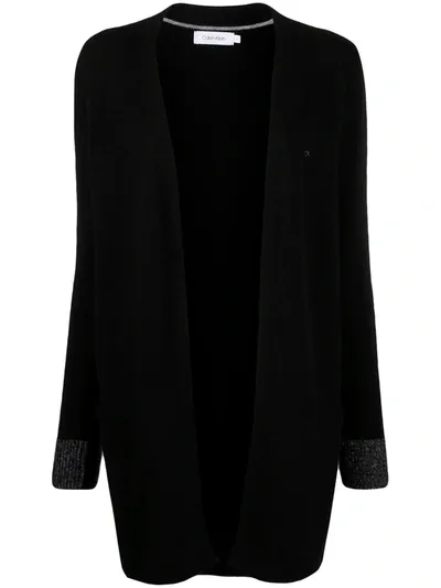 Calvin Klein Metallic-cuff Cardigan In Black