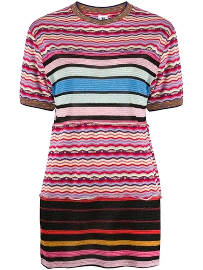 M Missoni Striped Print Knit Top In Black