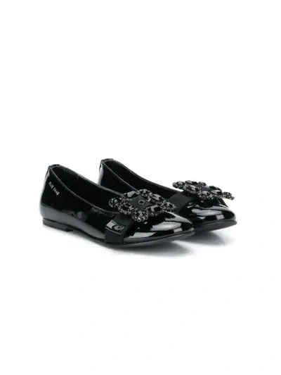 Elie Saab Junior Kids' Jewelled Buckle Ballerinas In Black