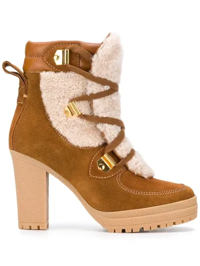 See By Chloé Leather-trimmed Suede And Shearling Ankle Boots In Brown