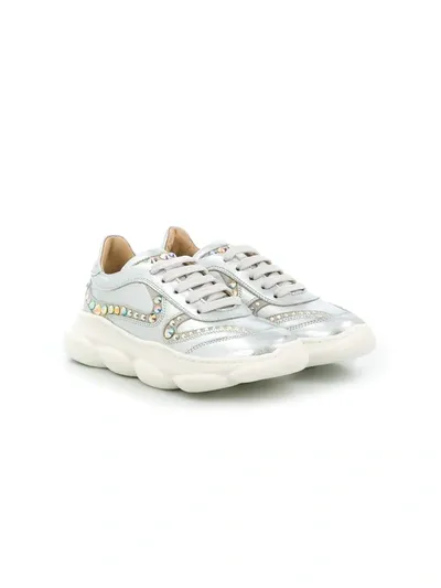 Elie Saab Junior Kids' Studded Lace-up Sneakers In Silver