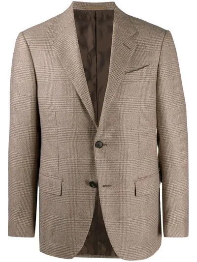 Ermenegildo Zegna Check Pattern Single-breasted Blazer In Neutrals