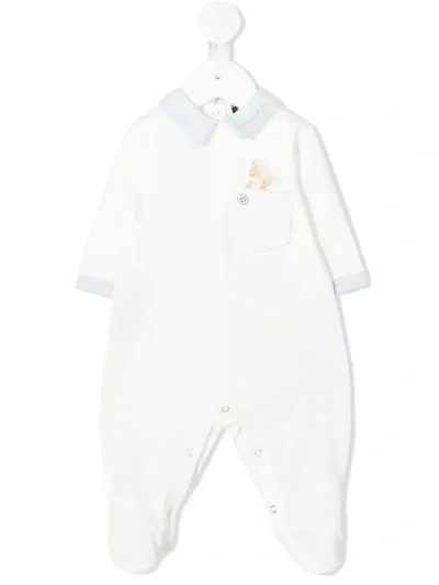 Monnalisa Babies' White And Light Blue Romper Monnalia Kids