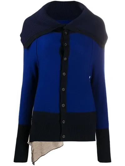 Y's Off N Side Drape Cardigan In Blue