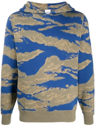 Aspesi Camouflage-print Long-sleeved Hoodie In Blue