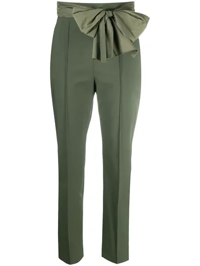 Elisabetta Franchi Cropped Bow Detail Trousers In Green