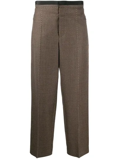 Maison Margiela Houndstooth Contrast Panel Trousers In Brown Check