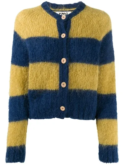 Ymc You Must Create Striped Knit Cardigan In Blue