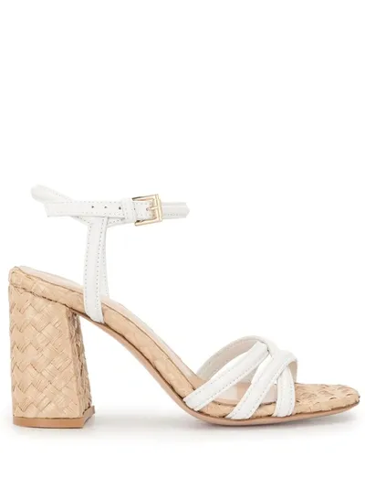 Gianvito Rossi Braided Raffia Heeled Sandals In White