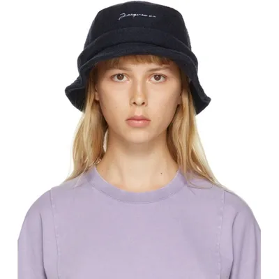 Jacquemus Navy Wool 'le Bob' Bucket Hat In Dark Navy