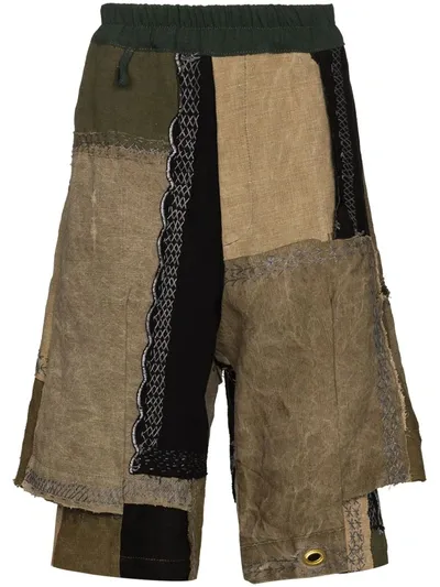 By Walid Bermuda Patchwork Shorts In Green