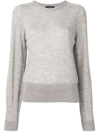 Theory Cashmere Pullover In Melange Light Grey