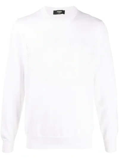 Fendi Perforated Logo Sweatshirt In White