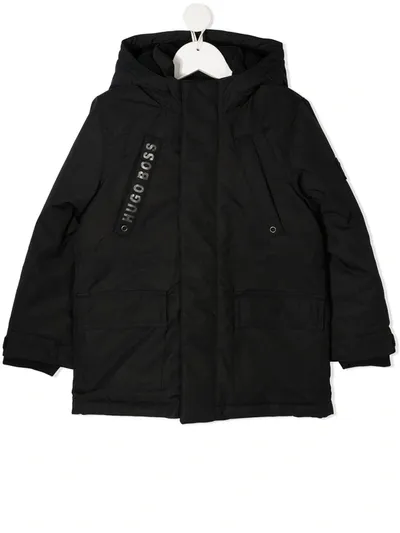 Hugo Boss Teen Logo-print Hooded Parka In Black