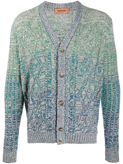 Missoni Gradient Wool Knit Cardigan In Green