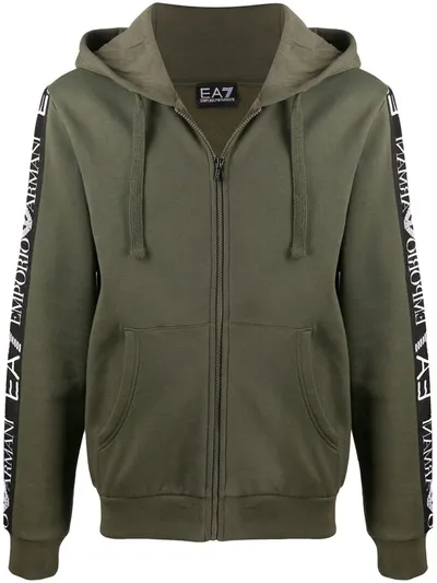 Ea7 Logo Tape Zip-up Hoodie In Green