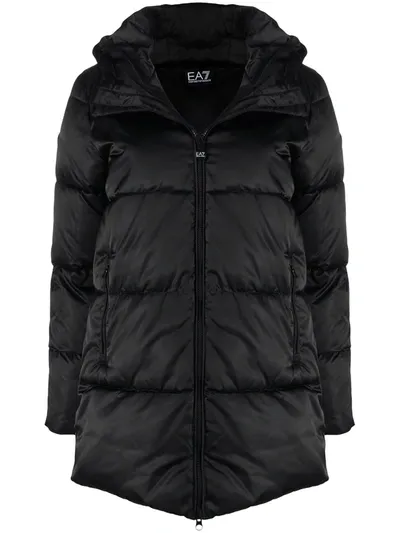 Ea7 Quilted Mid-length Coat In Black