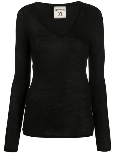 Semicouture Burn Out Fitted Top In Black