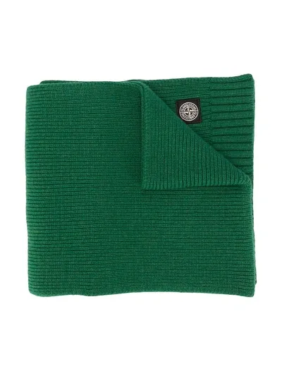 Stone Island Junior Kids' Logo Patch Knitted Scarf In Green