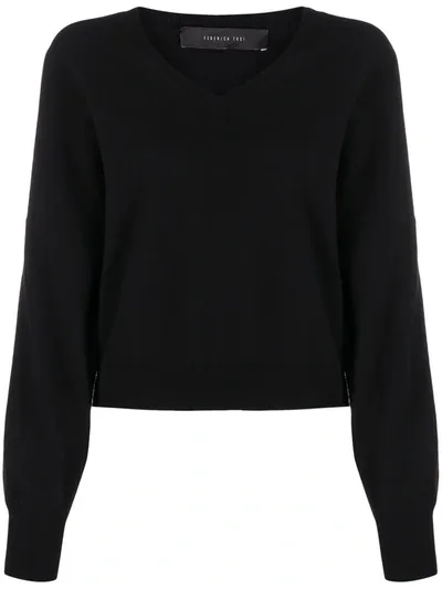 Federica Tosi V-neck Ribbed Knit Sweater In Black