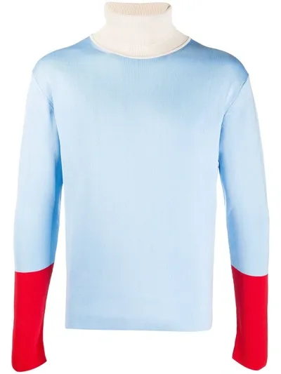 Wales Bonner Fine Ribbed Block Colour Jumper In Blue