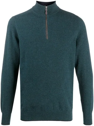 N•peal Front Zip Ribbed Jumper In Green