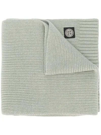 Stone Island Junior Kids' Ribbed Knitted Scarf In Green