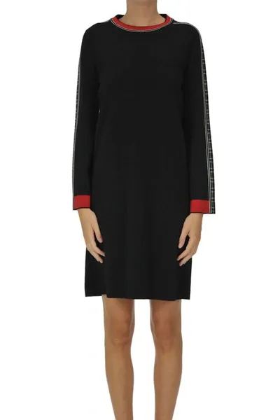 D-exterior Wool Knit Dress In Black