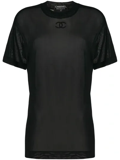 Pre-owned Chanel 1993 Cc Mesh T-shirt In Black