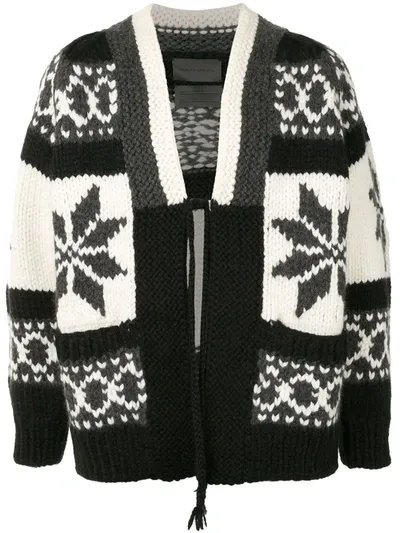 Fumito Ganryu Intarsia Knit Cardigan In Black