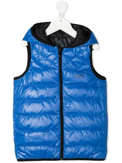 Hugo Boss Kids' Hooded Padded Gilet In Blue