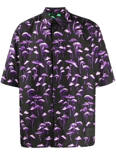 Msgm Mushroom Print Overshirt In Black