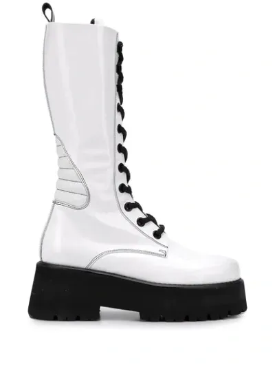 Msgm Stitching Detail Platform Boots In White