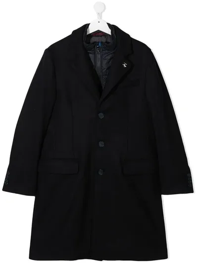 Fay Teen Layered Wool Coat In Blu