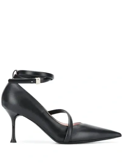 Msgm Mid-heel Wraparound-strap Pumps In Black