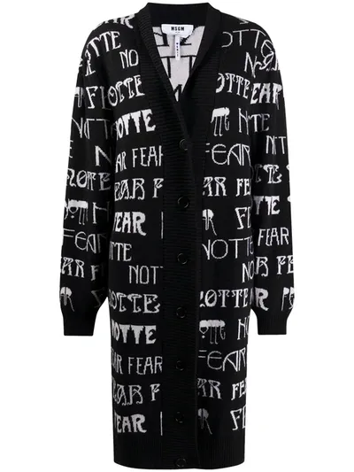 Msgm Words Long Cardigan In Black