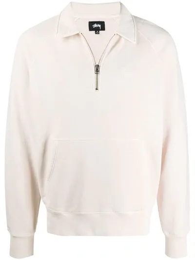 Stussy Polo Zip Fleece Sweatshirt In Beige Cotton In Neutrals