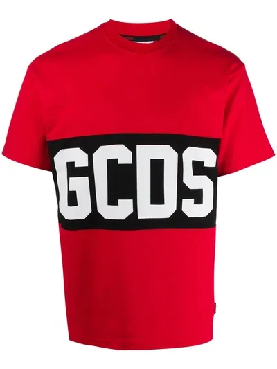 Gcds Colour-block Logo T-shirt In Red