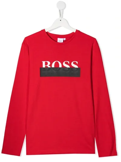 Hugo Boss Teen Logo Print T-shirt In Red