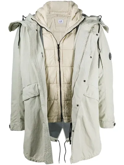 C.p. Company Layered Padded Parka In Grey