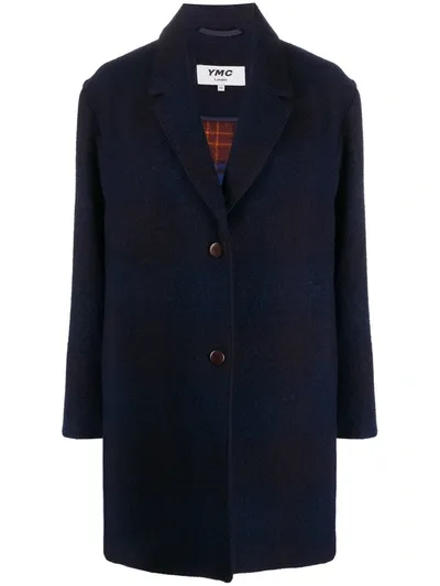 Ymc You Must Create Single-breasted Check Coat In Blue