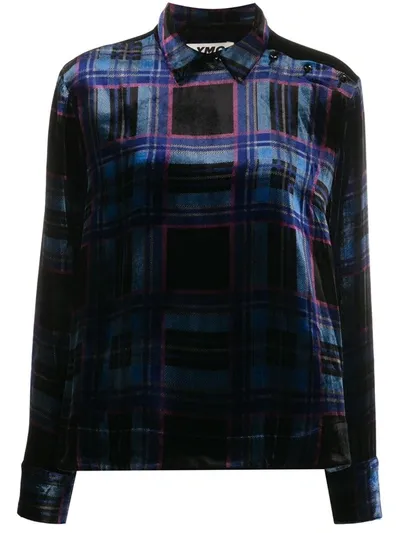 Ymc You Must Create Tartan Velvet Shirt In Blue